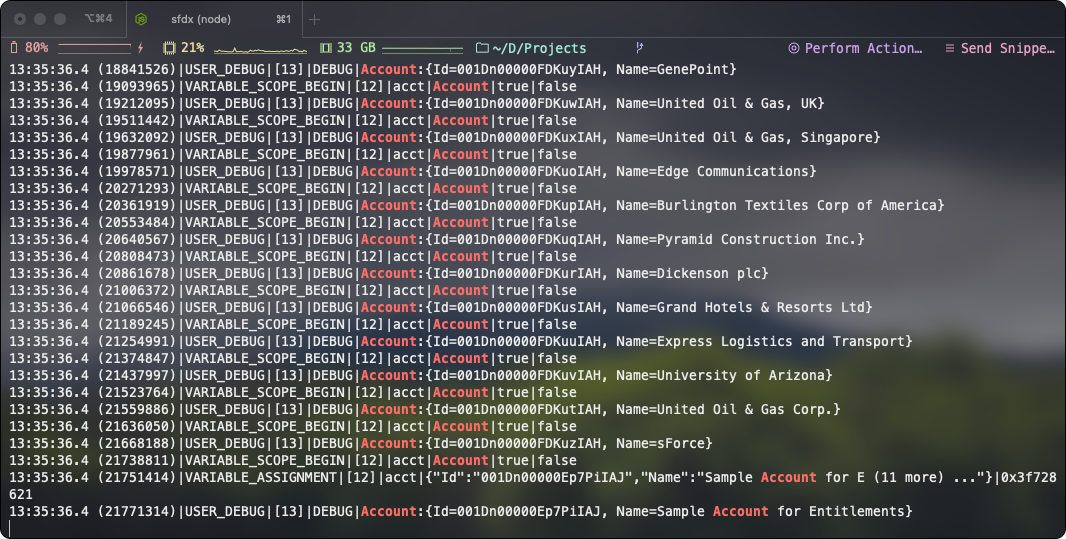 Terminal showing log output piped to grep on "Account"