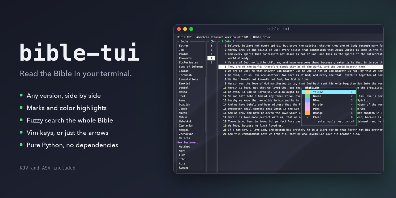 I Created a Terminal Bible Reader App with Vim-Inspired Keybindings